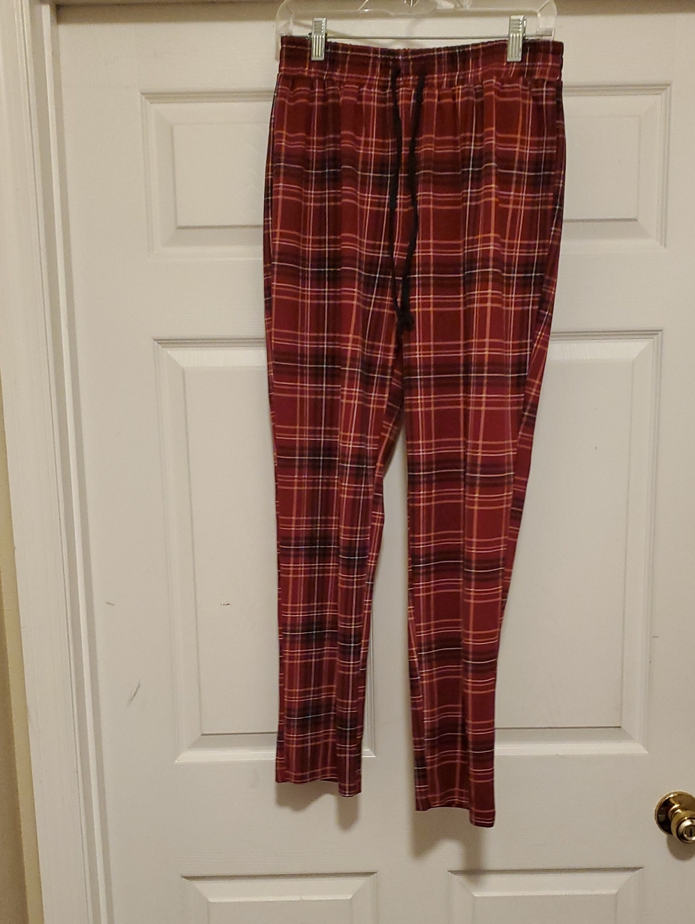 Women’s Red Plaid Boot Cut Pants with Elastic Waist